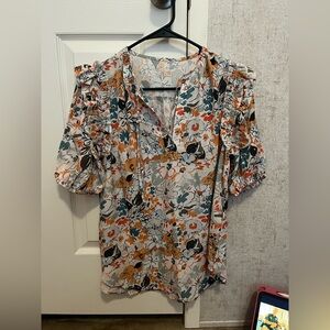 Floral tie neck top